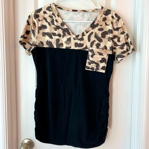 Leopard print and black maternity shirt